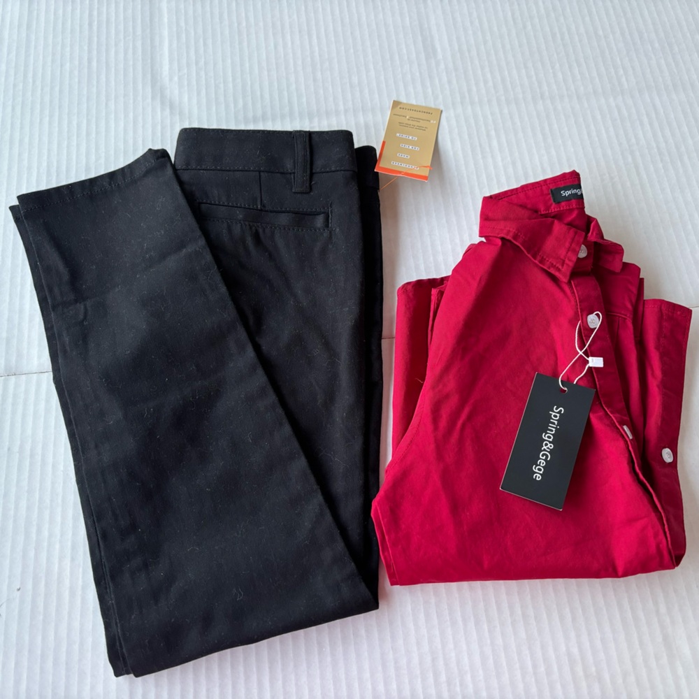 Spring & Gege red small size shirt and French toast skinny black pants size 8